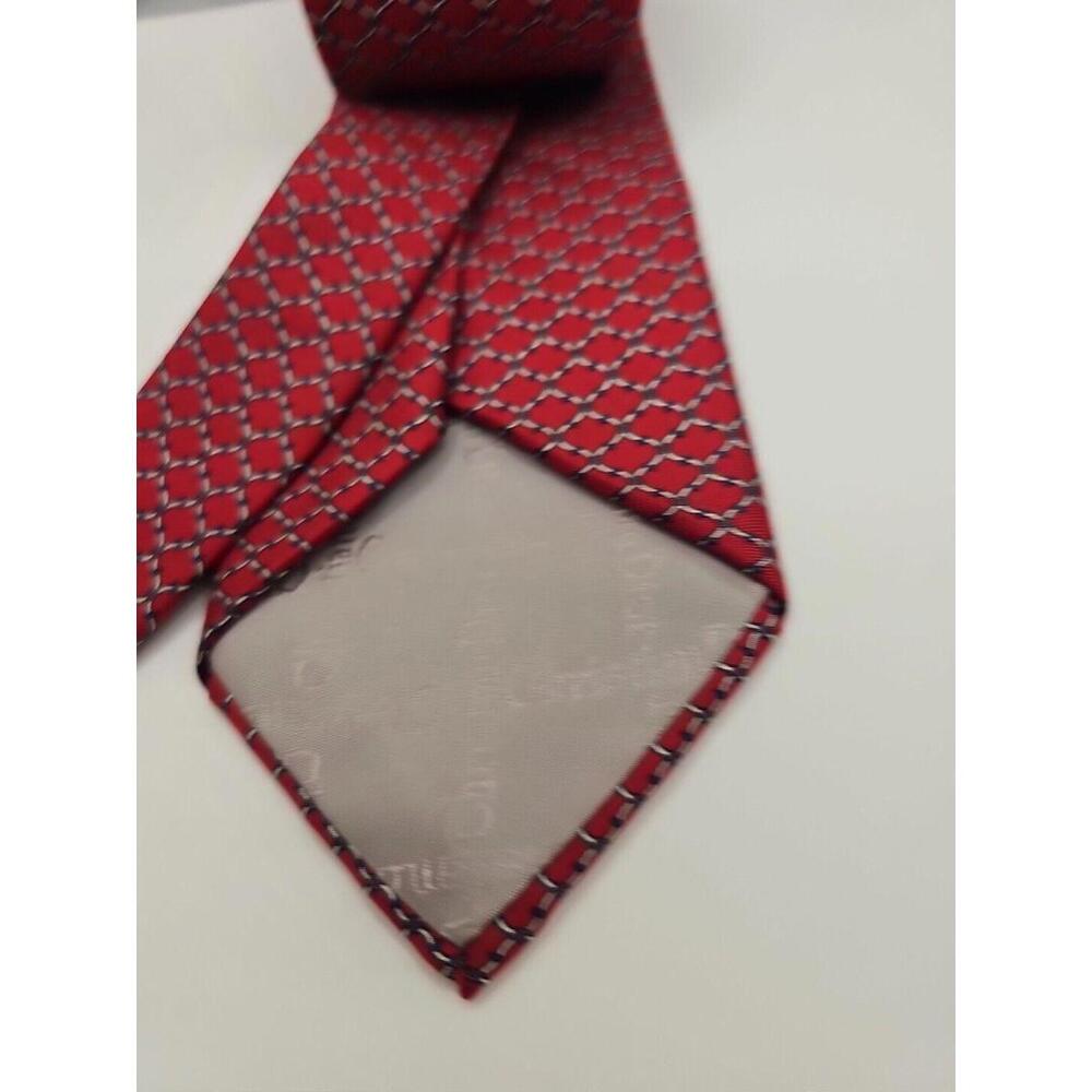 Vintage Christian Dior All Silk RED BEIGE Geometric‎ Tie 55 x3.5 - Picture 3 of 4